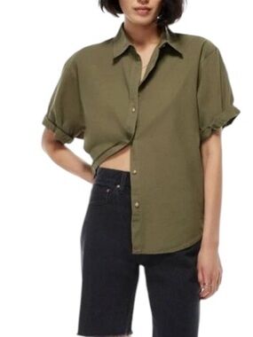 Denim Forum Jane shirt button down green short sleeve size S excellent condition